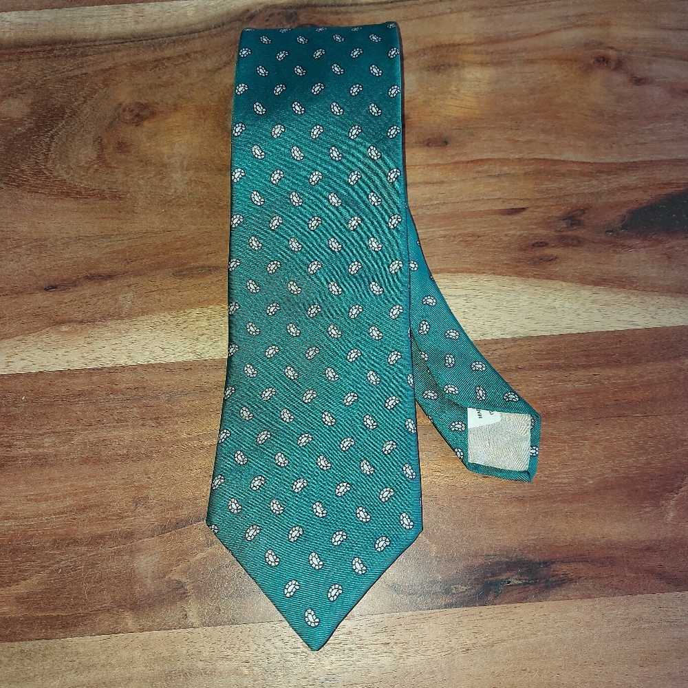 Don Loper 100% Silk Teal Green Micro Paisley Necktie | Vintage Classic